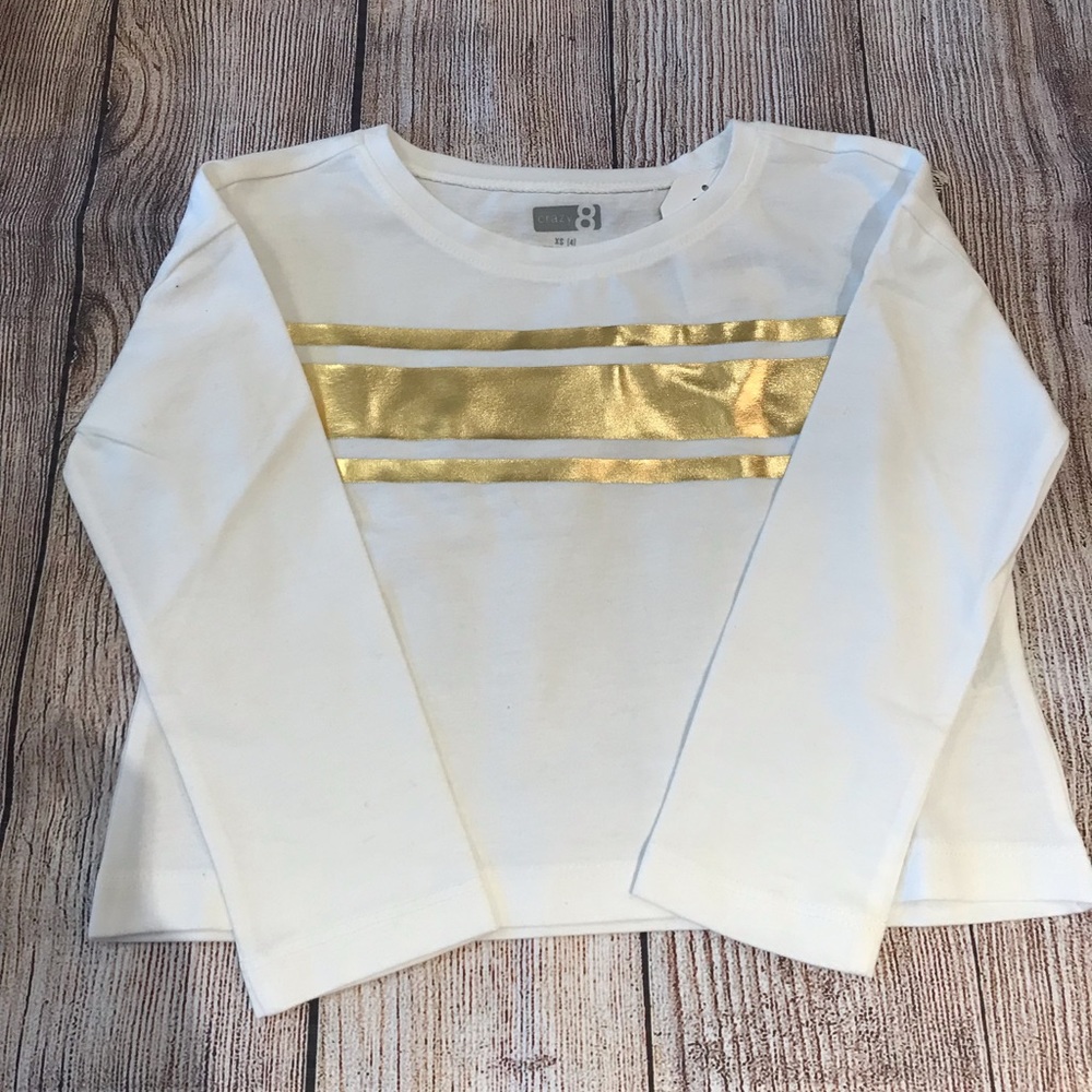 Crazy 8 Girls XS S M L White Gold T-shirt Sleeve